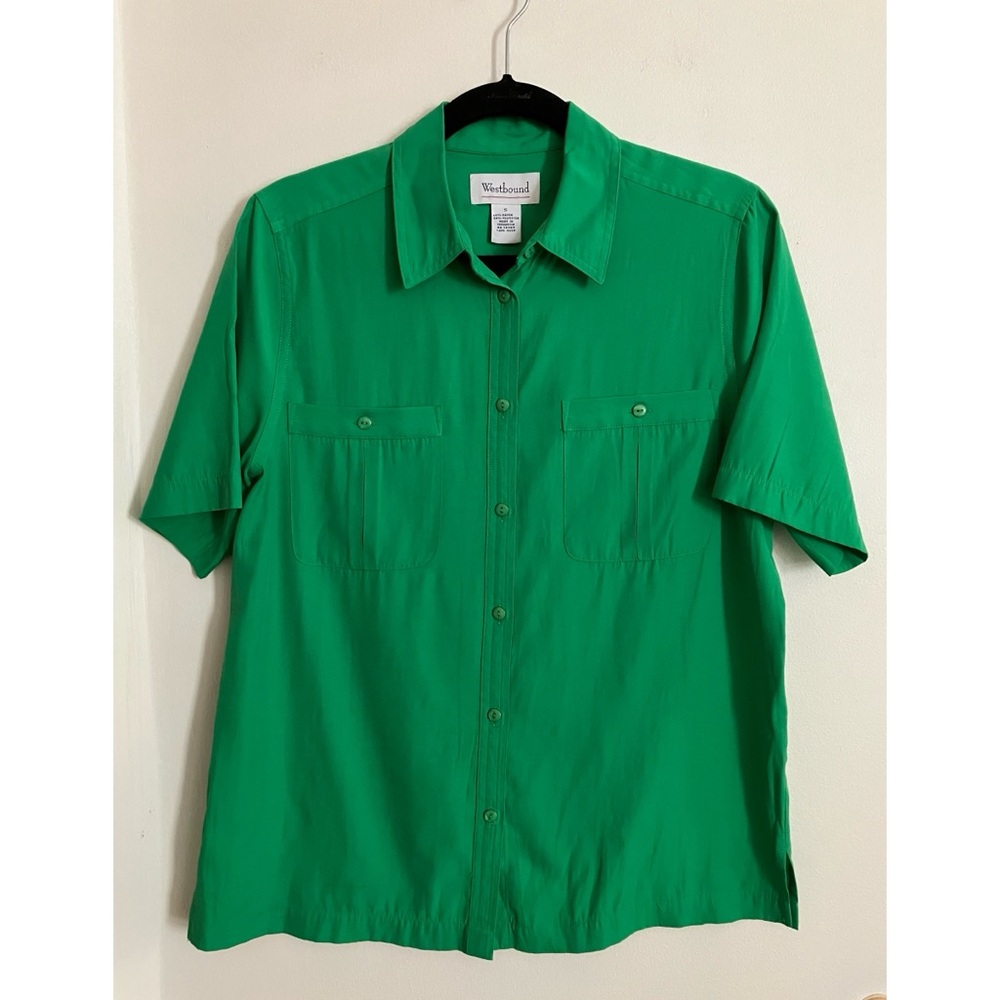 Vintage 90s Westbound Kelly Green Collared Button-Down Short Sleeve Women’s S